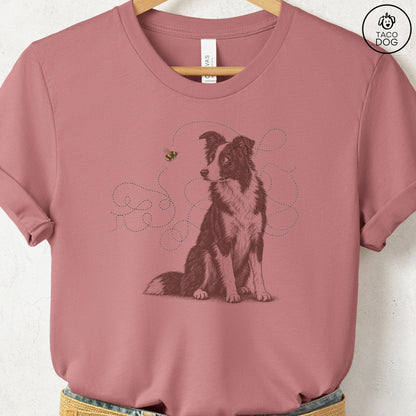 Border Collie Bee T-Shirt Heather Mauve Taco-Dog