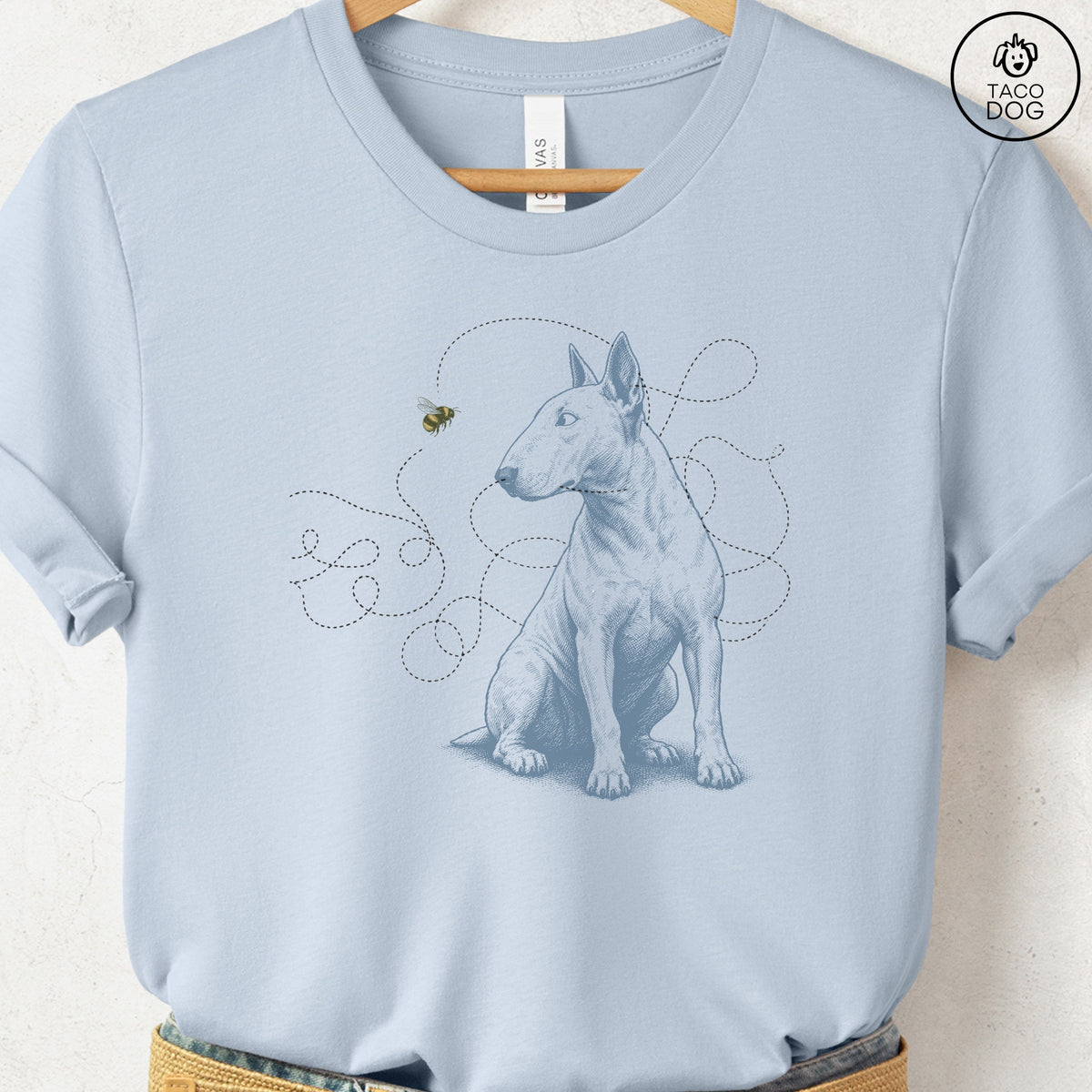 Bull Terrier Bee T-Shirt Light Blue Taco-Dog