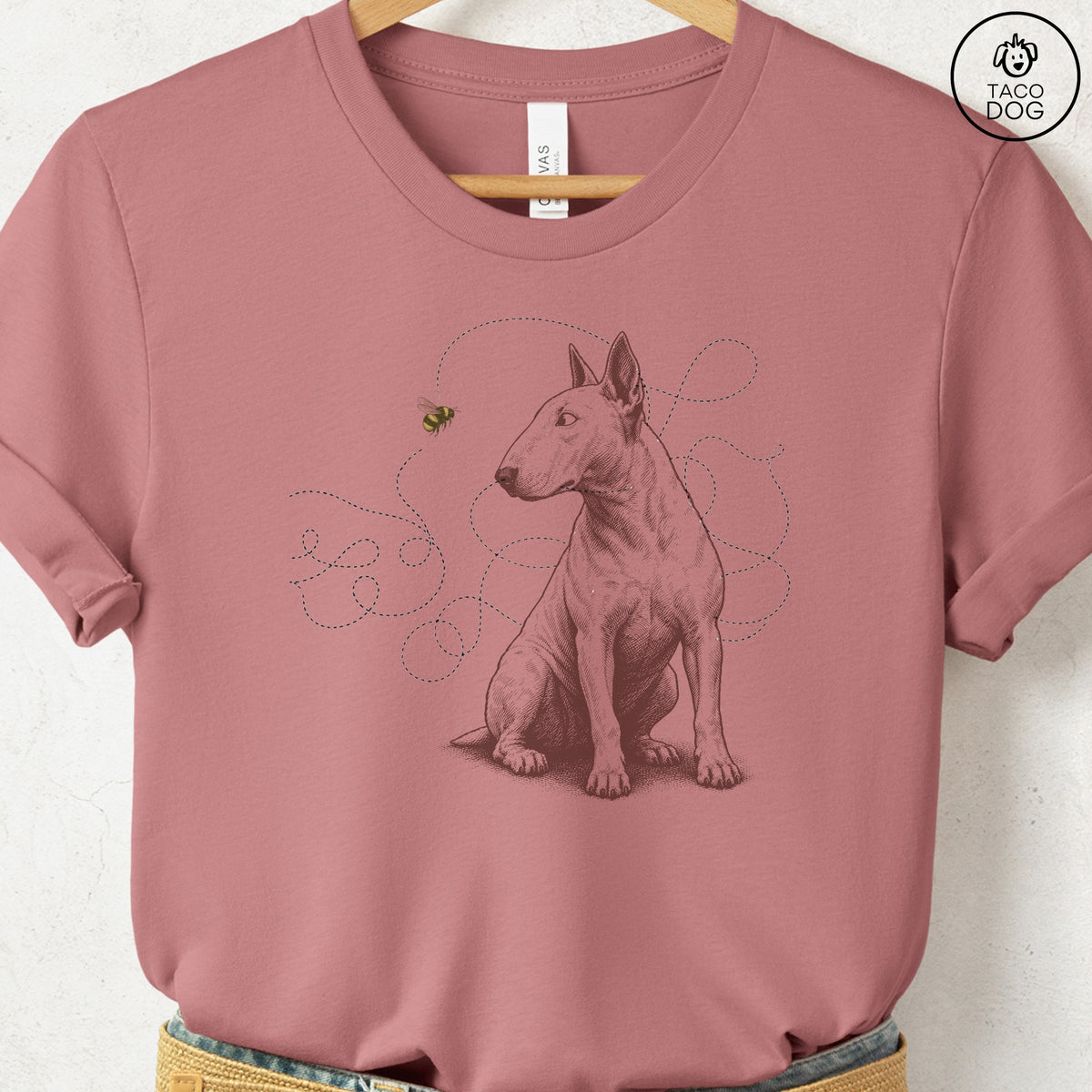 Bull Terrier Bee T-Shirt Heather Mauve Taco-Dog