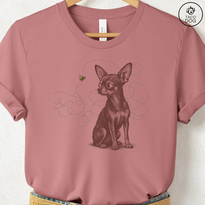 Chihuahua Bee T-Shirt Heather Mauve Taco-Dog