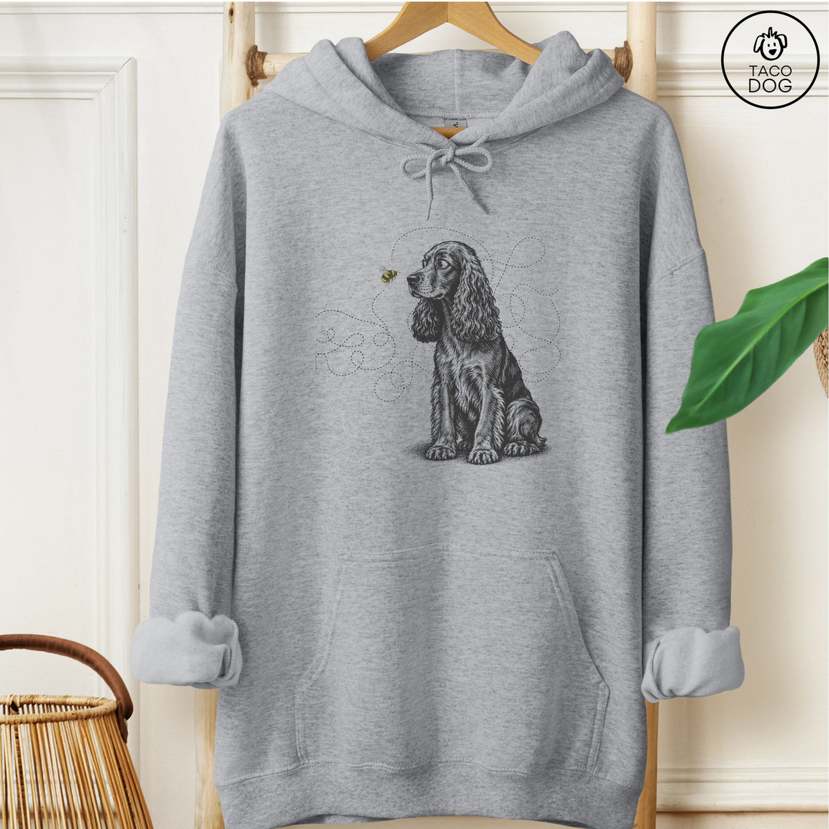 Cocker Spaniel Bee Hoodie Graphite Heather Taco-Dog