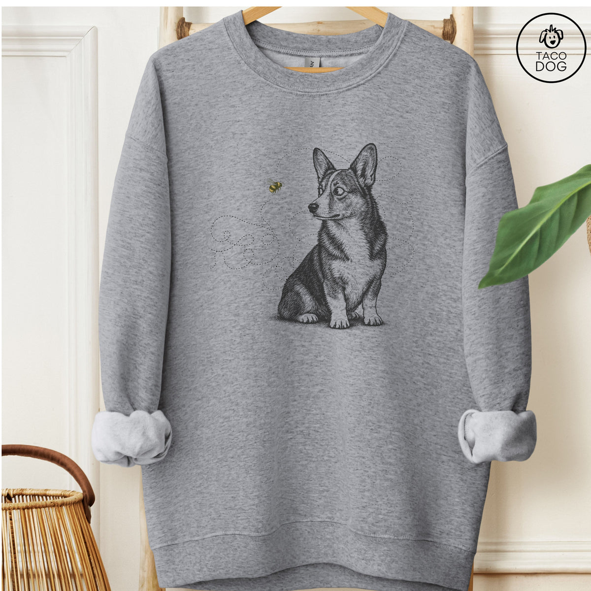 Corgi Bee Sweatshirt Graphite Heather Taco-Dog