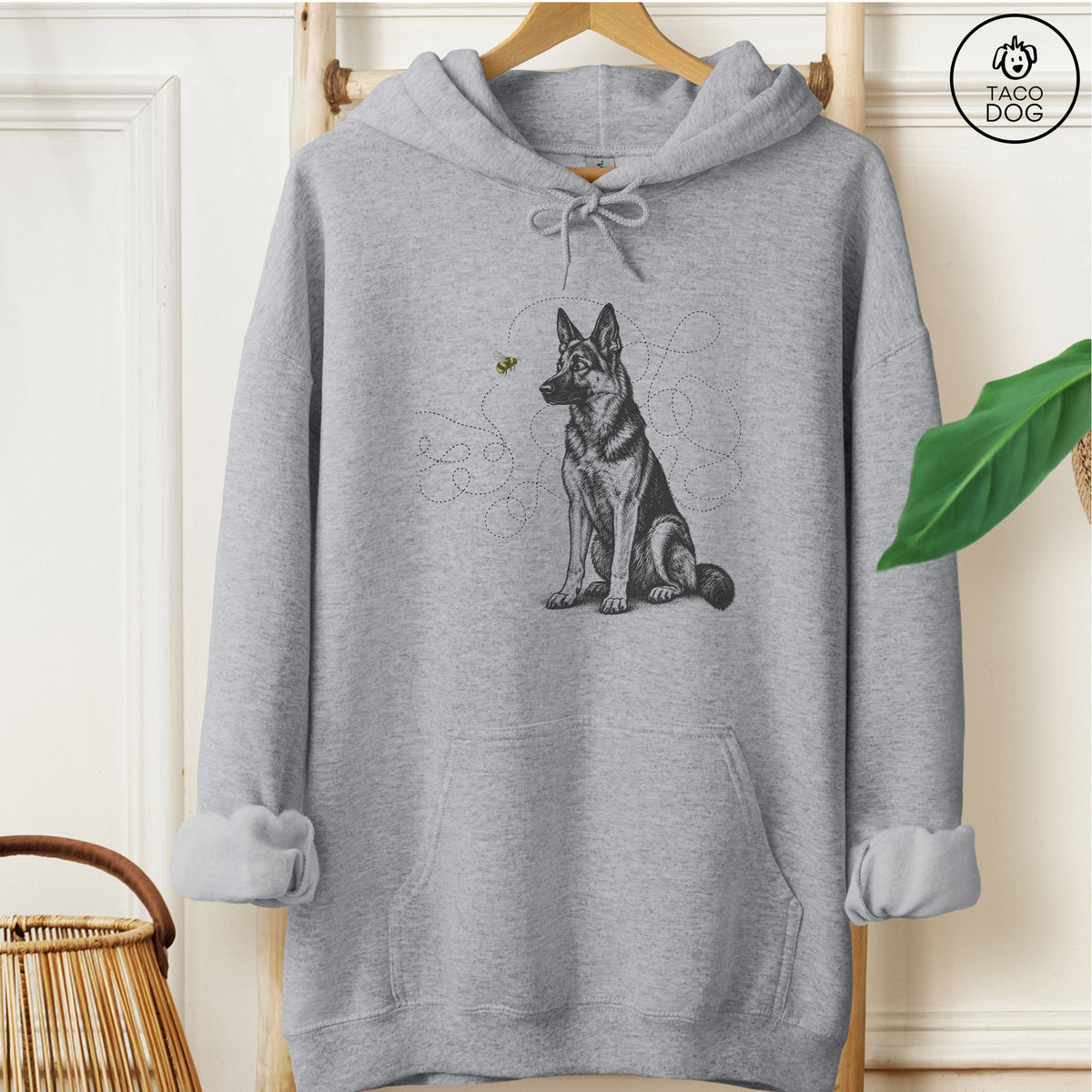 German Shepherd Bee Hoodie Graphite Heather Taco-Dog