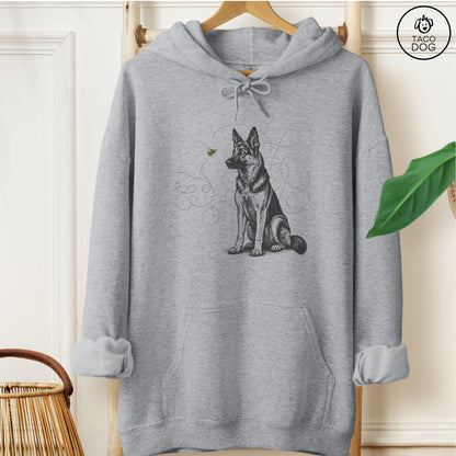 German Shepherd Bee Hoodie Graphite Heather Taco-Dog