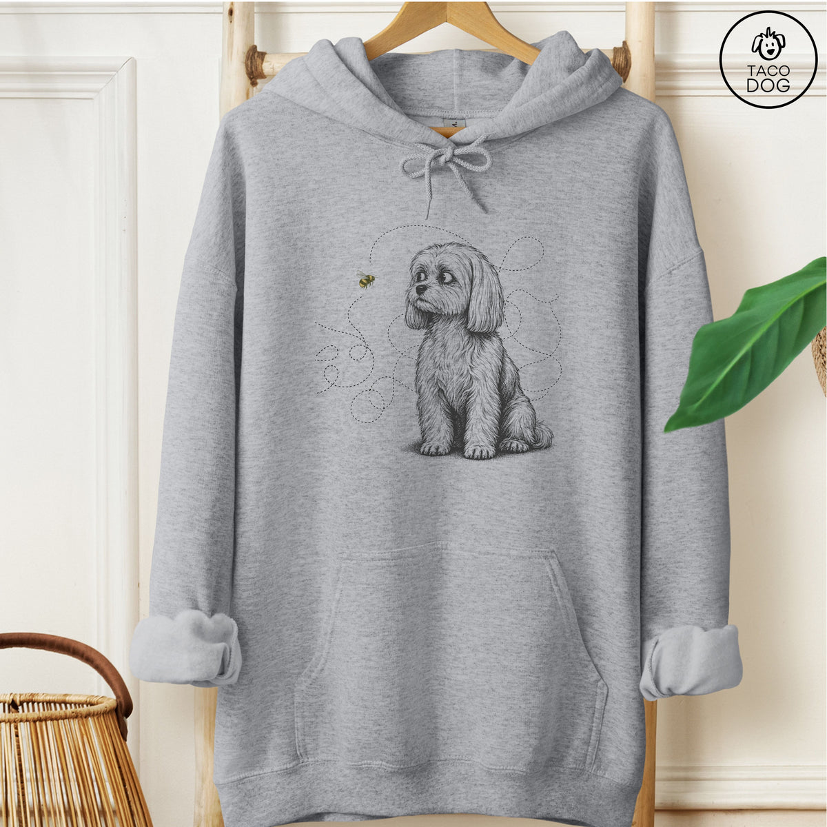 Maltese Bee Hoodie Graphite Heather Taco-Dog