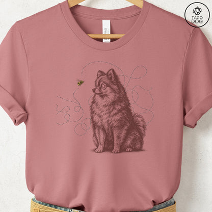 Pomeranian Bee T-Shirt Heather Mauve Taco-Dog