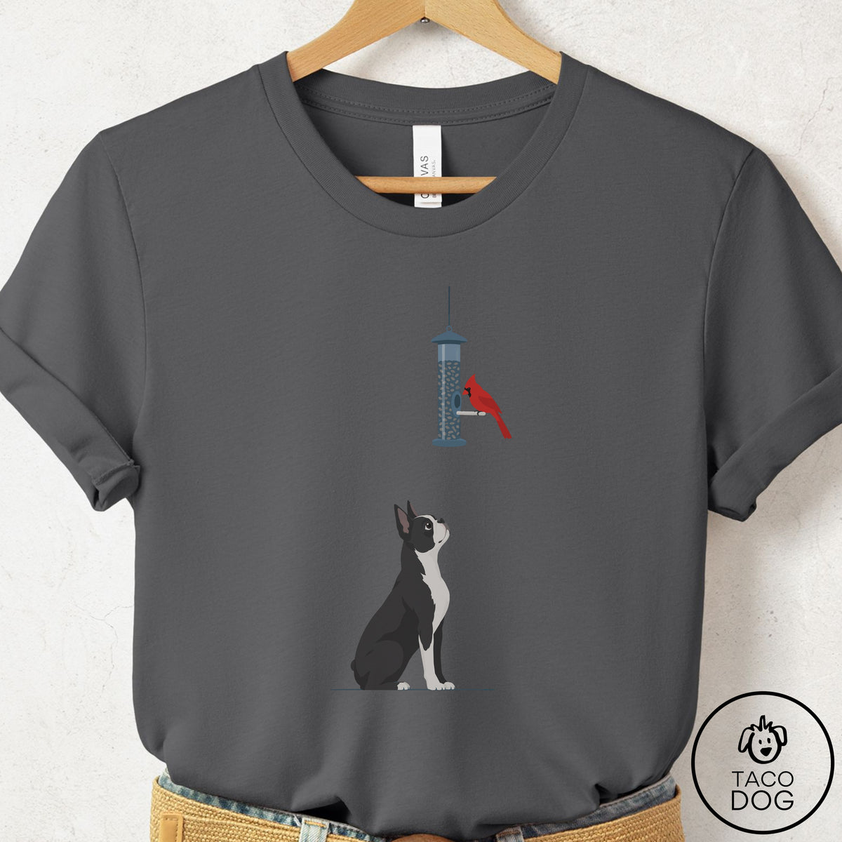 Boston Terrier Birder T-Shirt Asphalt Taco-Dog