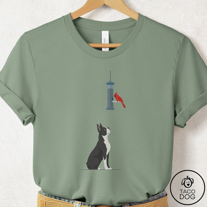 Boston Terrier Birder T-Shirt Sage Taco-Dog