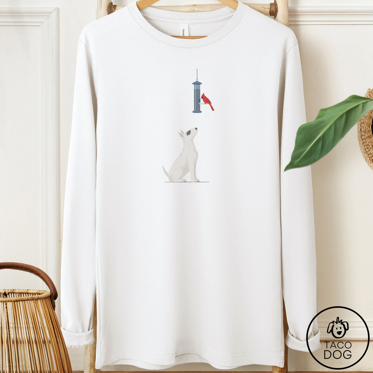 Bull Terrier Birder Long Sleeve Tee White Taco-Dog