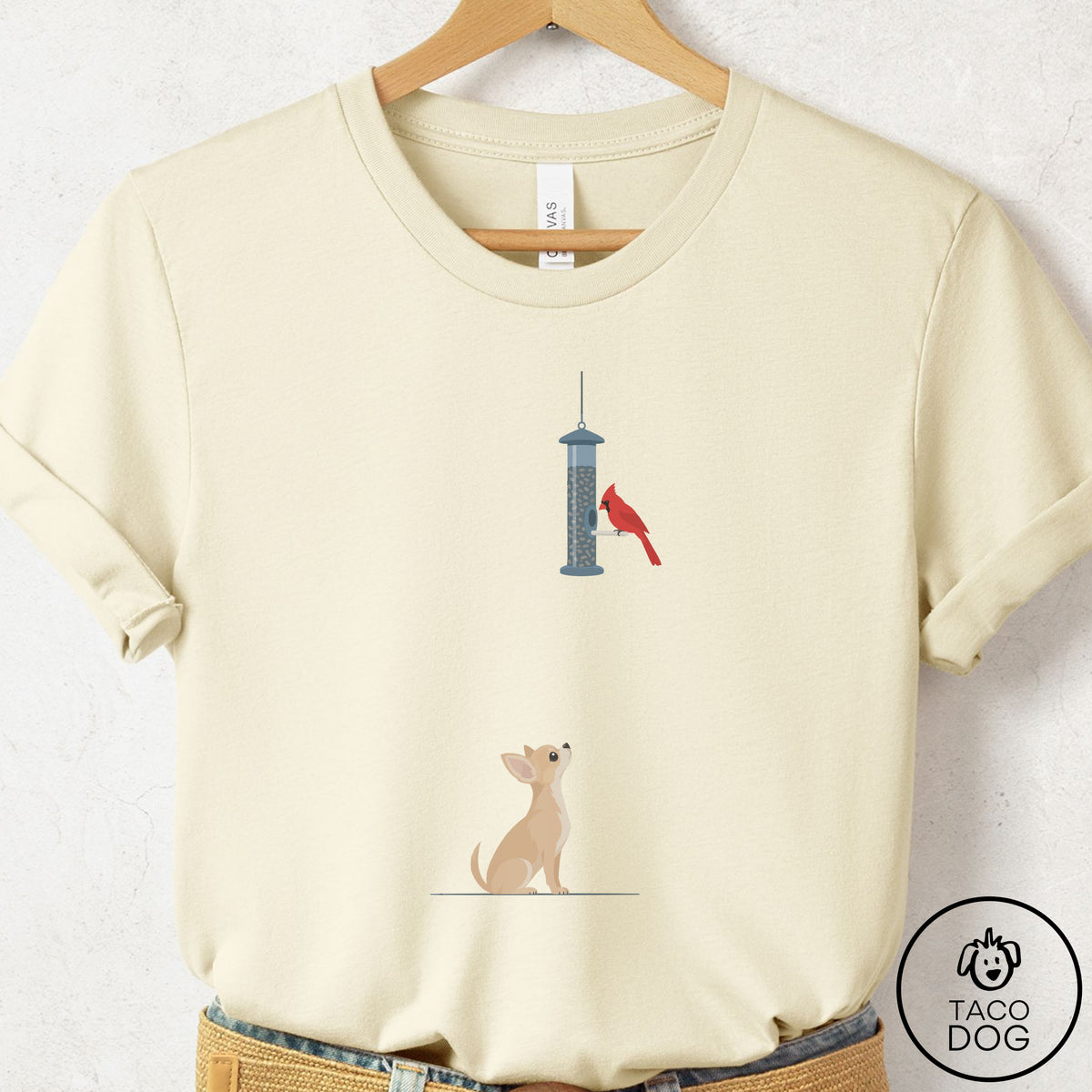 Chihuahua Birder T-Shirt Natural Taco-Dog