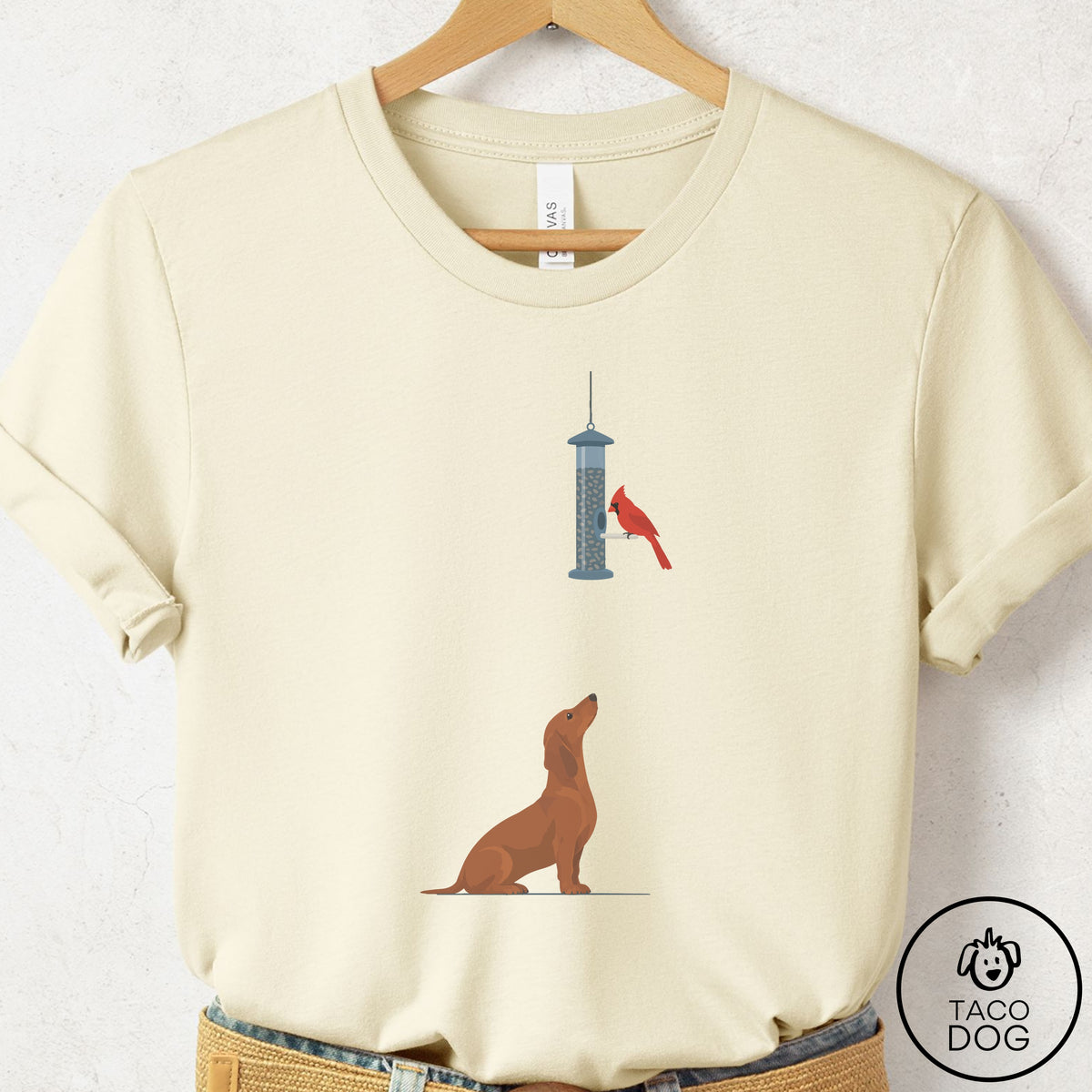 Dachshund Birder T-Shirt Natural Taco-Dog