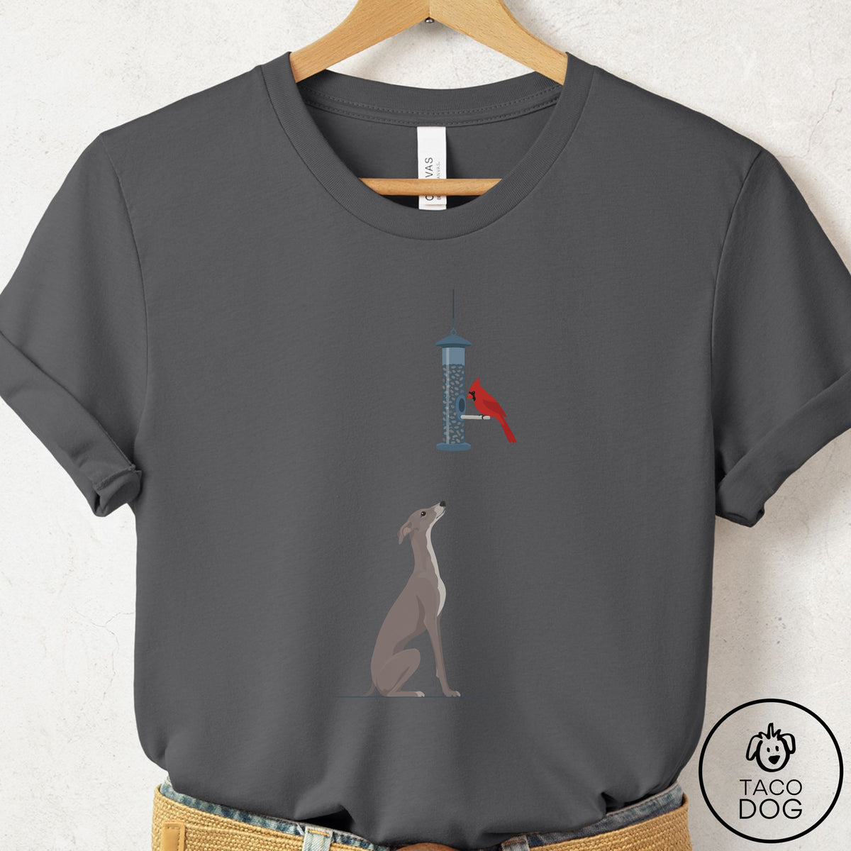 Italian Greyhound Whippet Birder T-Shirt Asphalt Taco-Dog