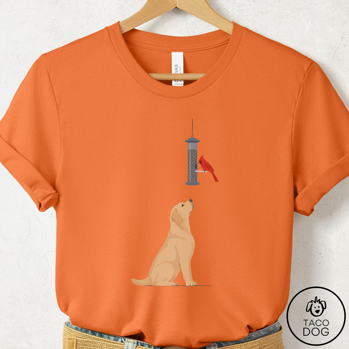 Labrador Retriever Birder T-Shirt Burnt Orange Taco-Dog
