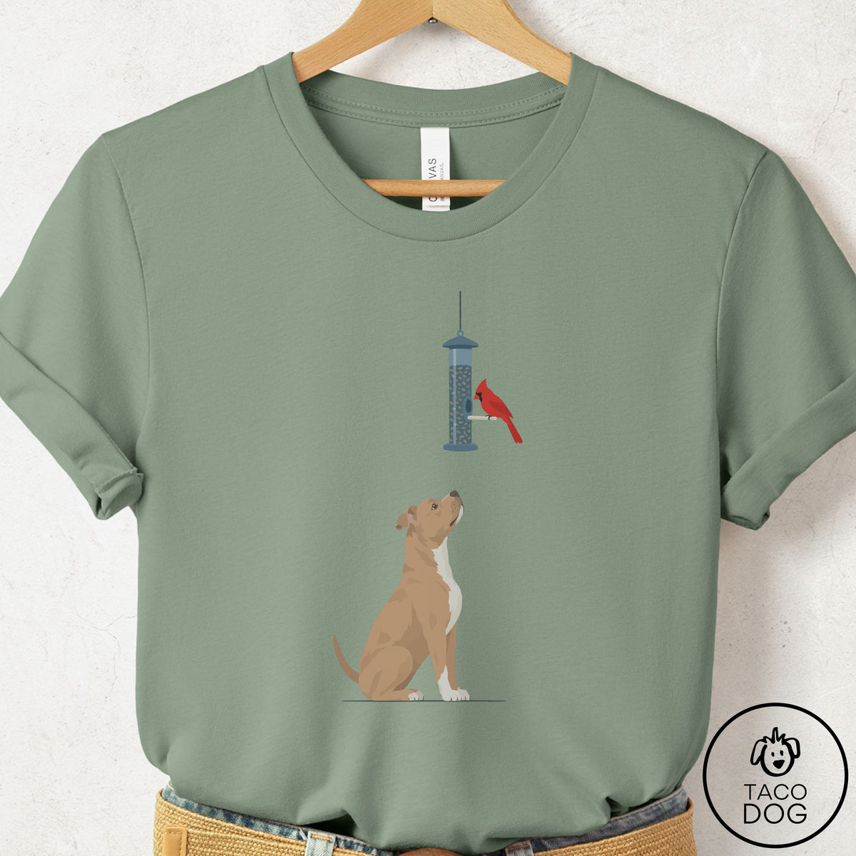 Pitbull Birder T-Shirt Sage Taco-Dog