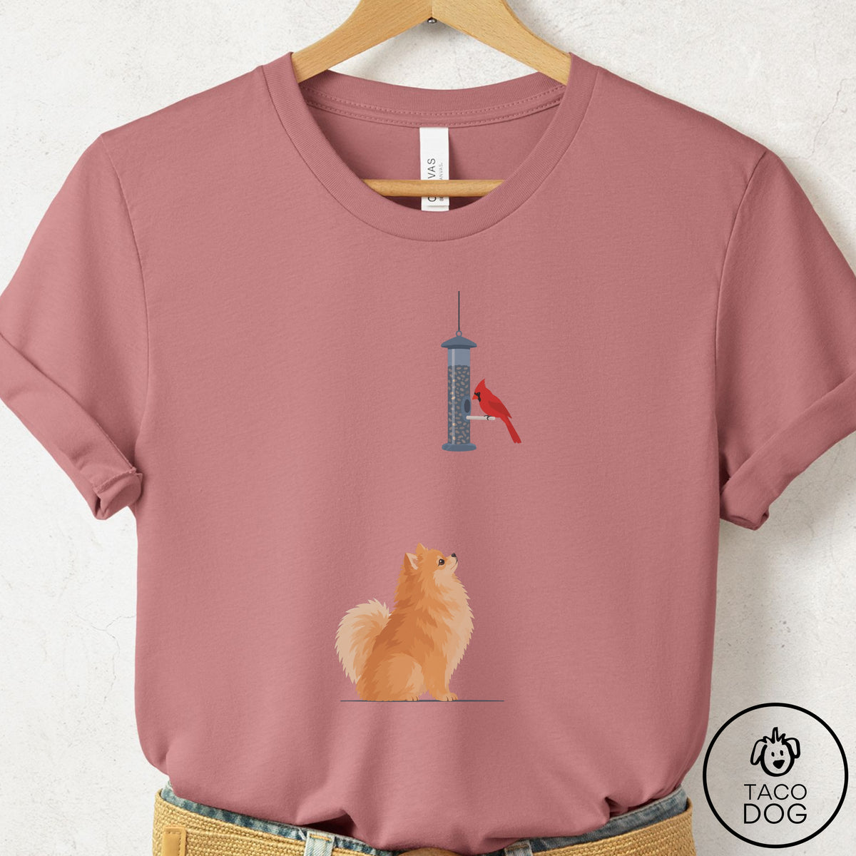 Pomeranian Birder T-Shirt Mauve Taco-Dog
