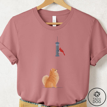 Pomeranian Birder T-Shirt Mauve Taco-Dog