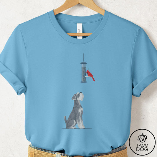 Schnauzer Birder T-Shirt Ocean Blue Taco-Dog