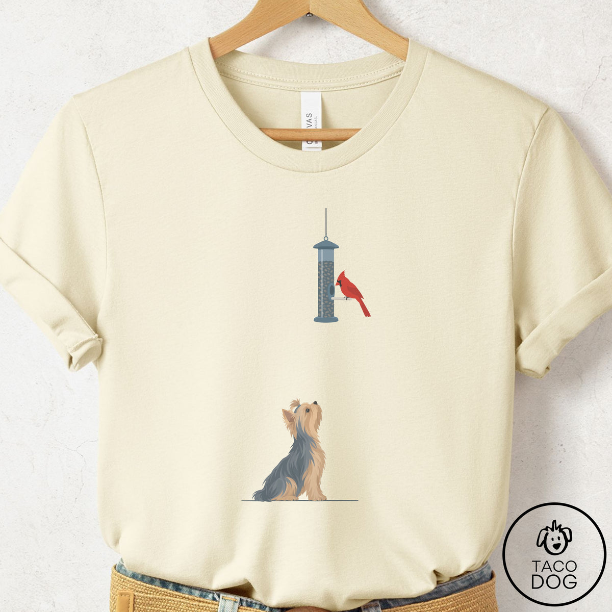 Yorkshire Terrier Yorkie Birder T-Shirt Natural Taco-Dog