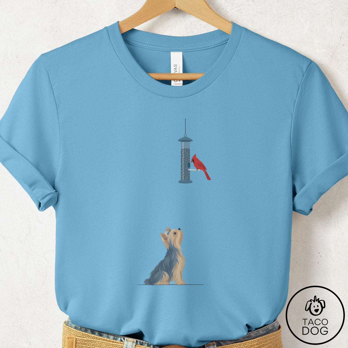 Yorkshire Terrier Yorkie Birder T-Shirt Ocean Blue Taco-Dog
