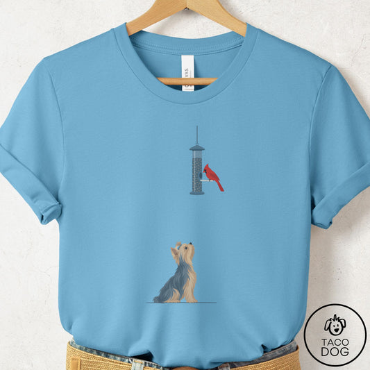 Yorkshire Terrier Yorkie Birder T-Shirt Ocean Blue Taco-Dog