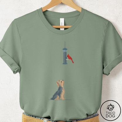 Yorkshire Terrier Yorkie Birder T-Shirt Sage Taco-Dog