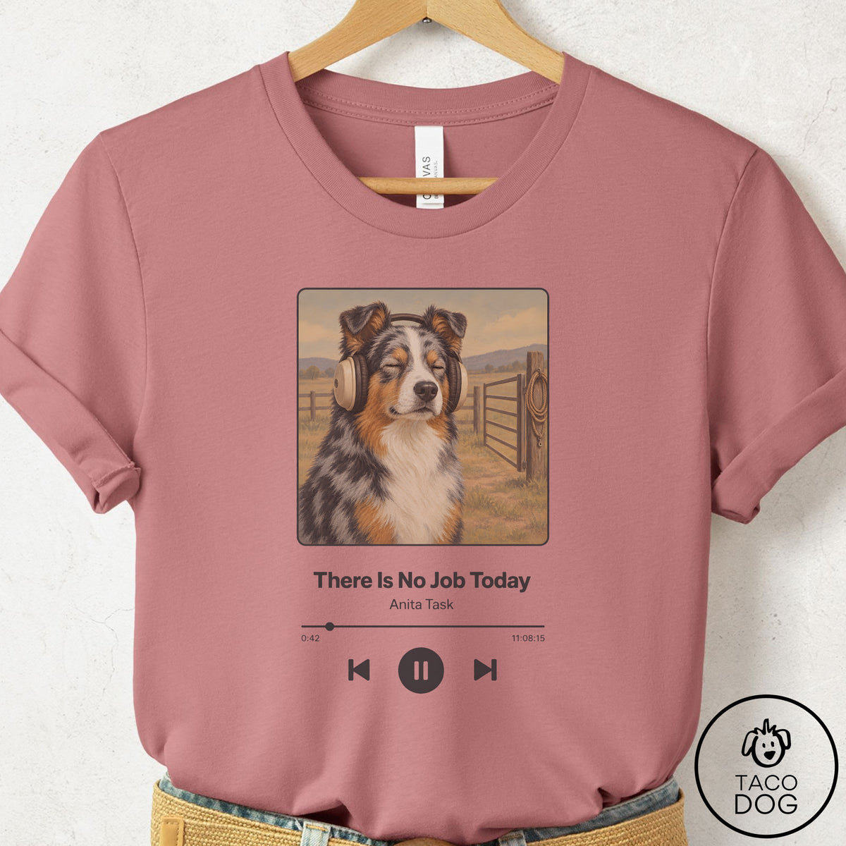 Australian Shepherd Book on Tape T-Shirt Mauve Taco-Dog