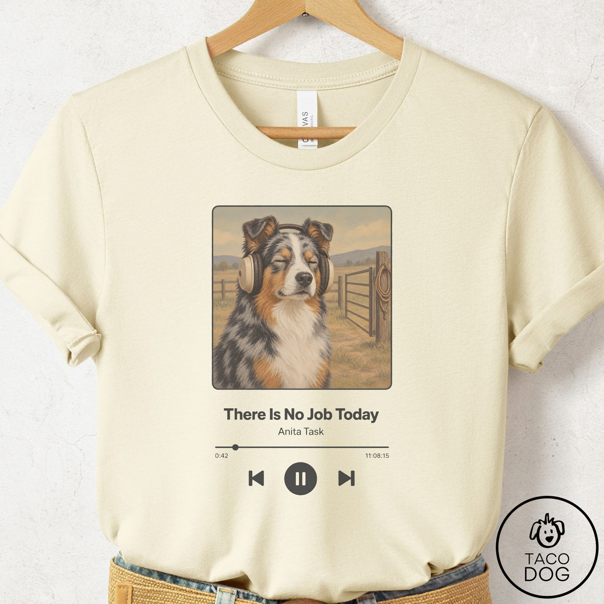 Australian Shepherd Book on Tape T-Shirt Natural Taco-Dog