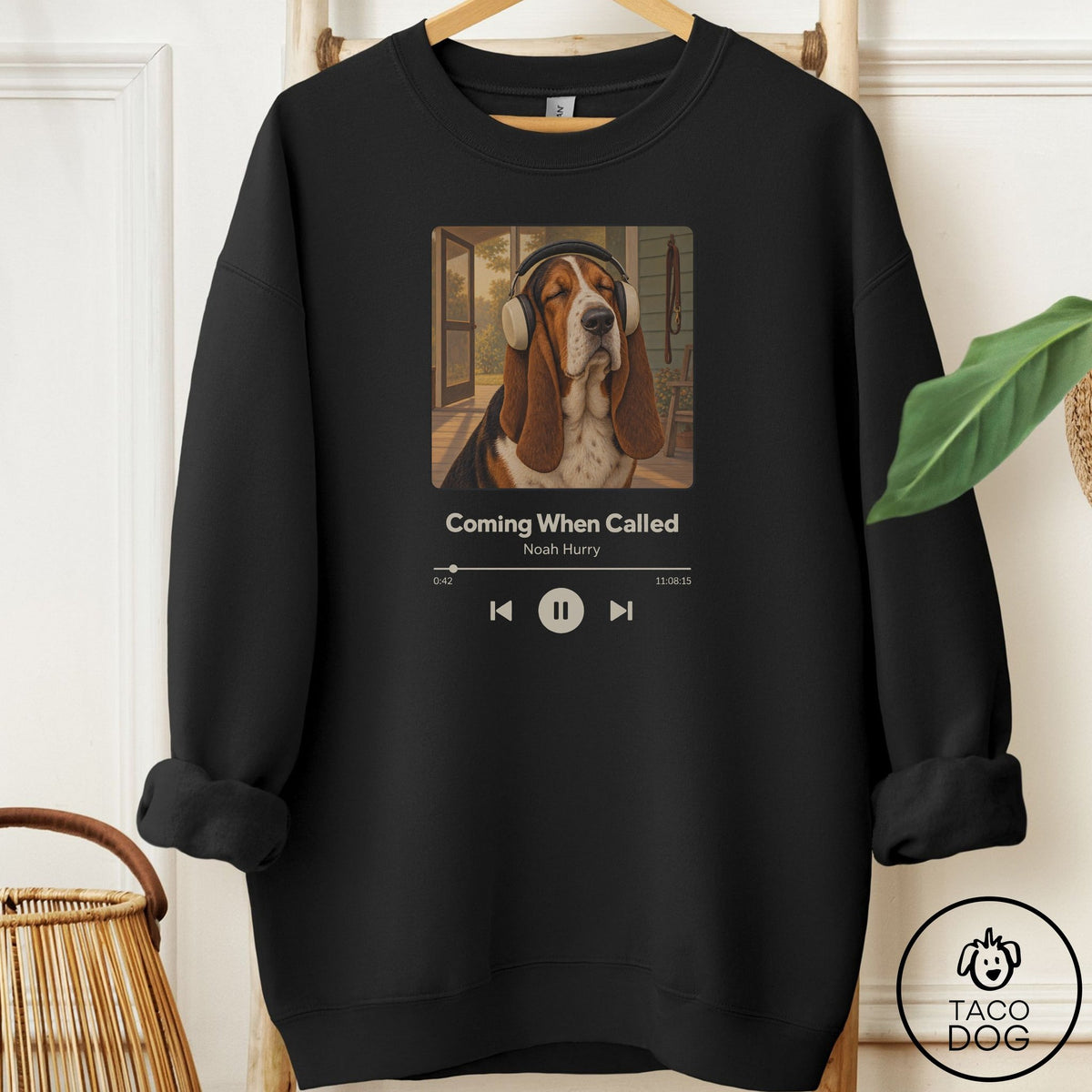 Basset Hound Book on Tape Sweatshirt Black Taco-Dog