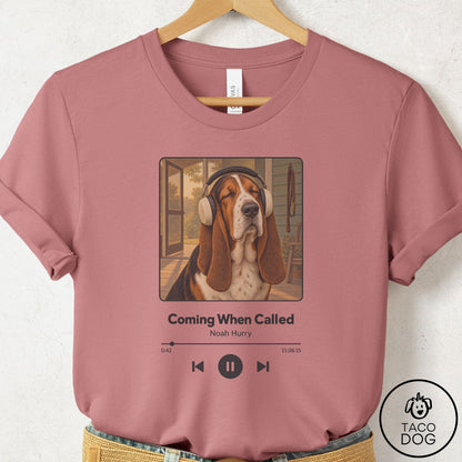 Basset Hound Book on Tape T-Shirt Mauve Taco-Dog