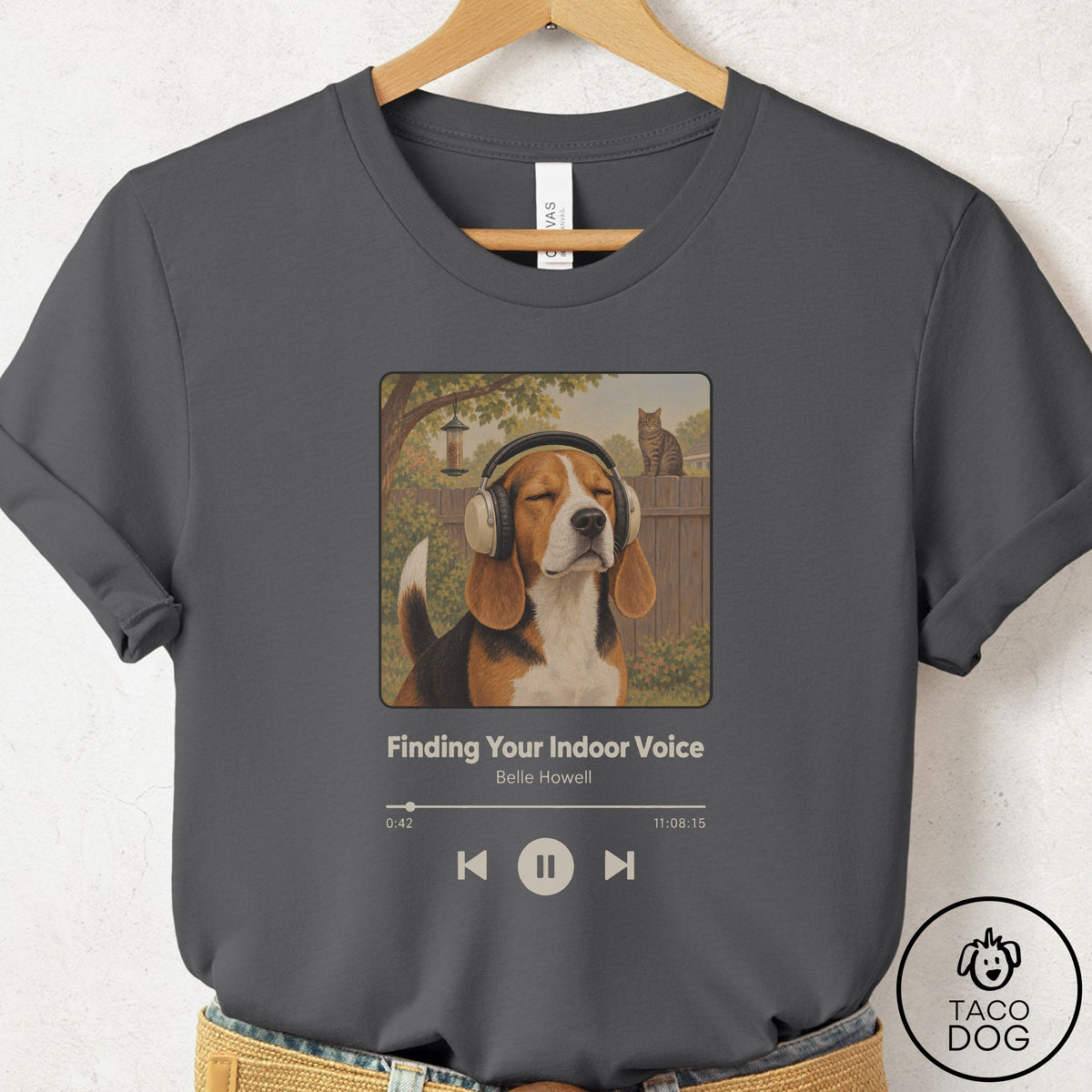Beagle Book on Tape T-Shirt Asphalt Taco-Dog