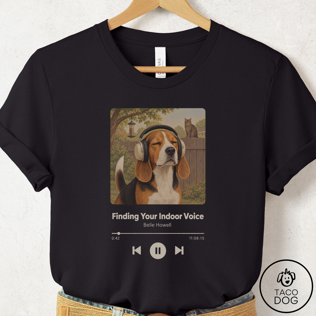 Beagle Book on Tape T-Shirt Black Taco-Dog