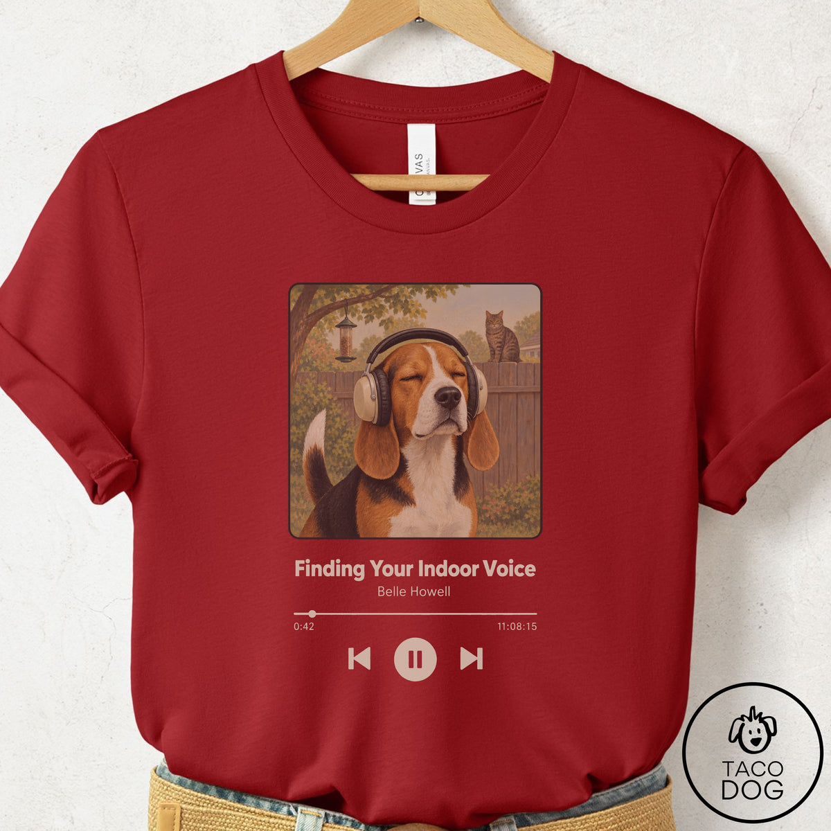 Beagle Book on Tape T-Shirt Canvas Red Taco-Dog