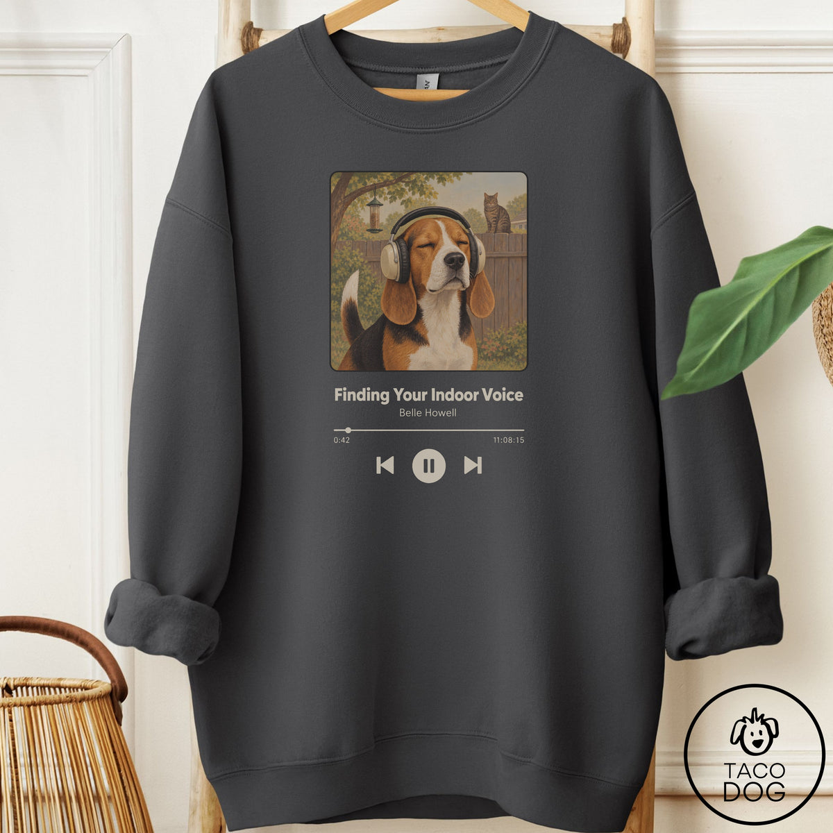 Beagle Book on Tape Sweatshirt Charcoal Taco-Dog