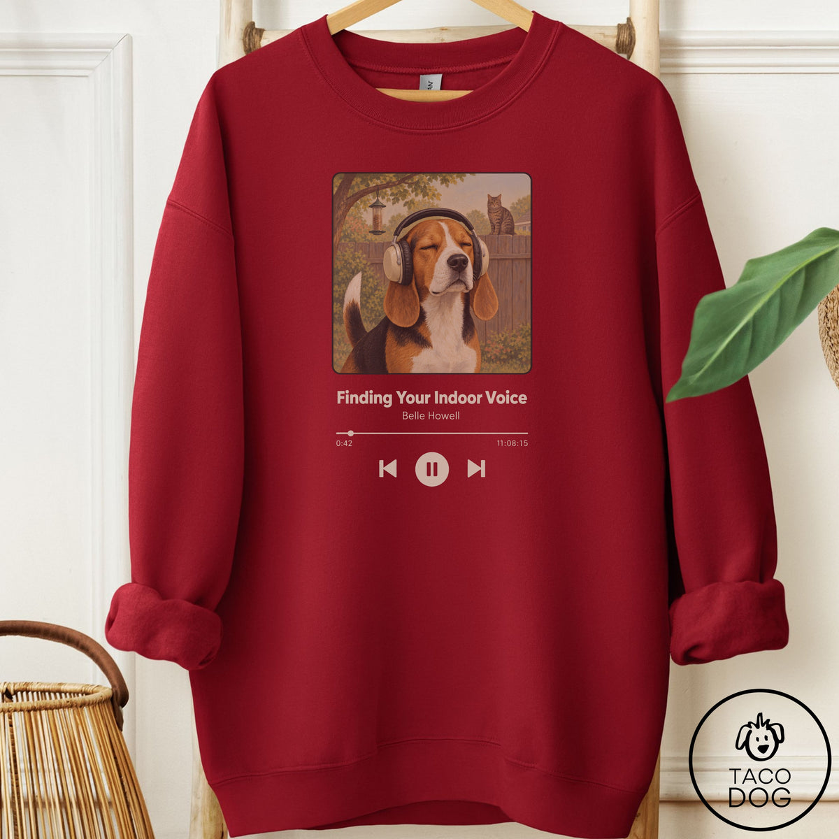 Beagle Book on Tape Sweatshirt Garnet Taco-Dog