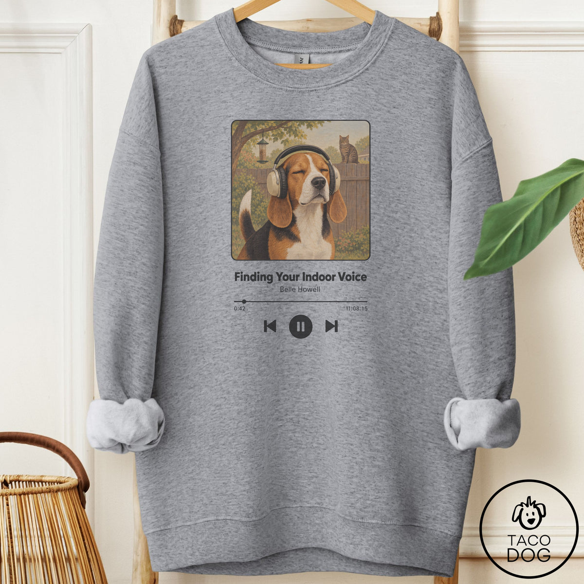 Beagle Book on Tape Sweatshirt Graphite Heather Taco-Dog