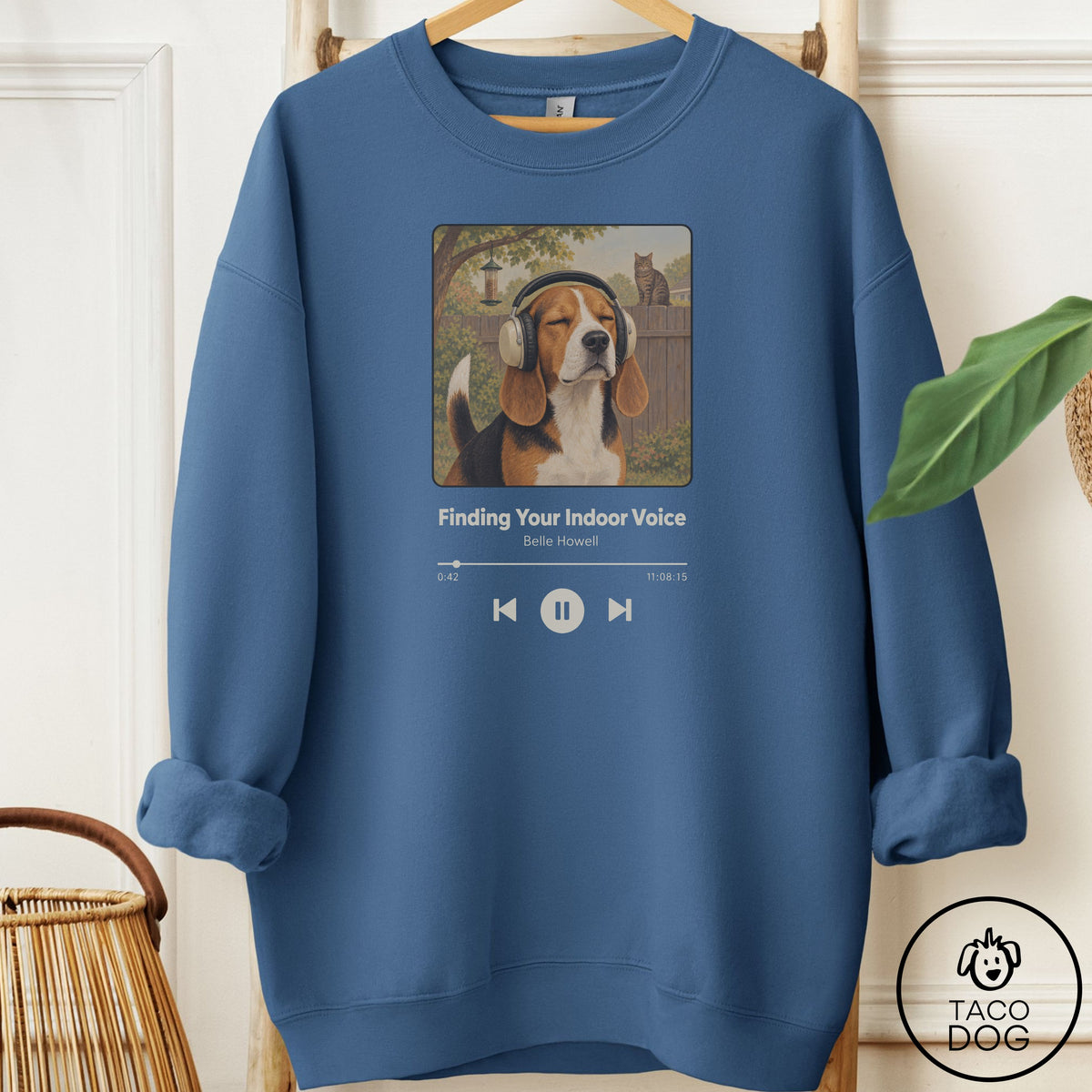 Beagle Book on Tape Sweatshirt Indigo Blue Taco-Dog