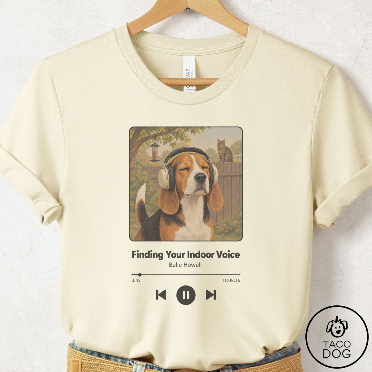 Beagle Book on Tape T-Shirt Natural Taco-Dog