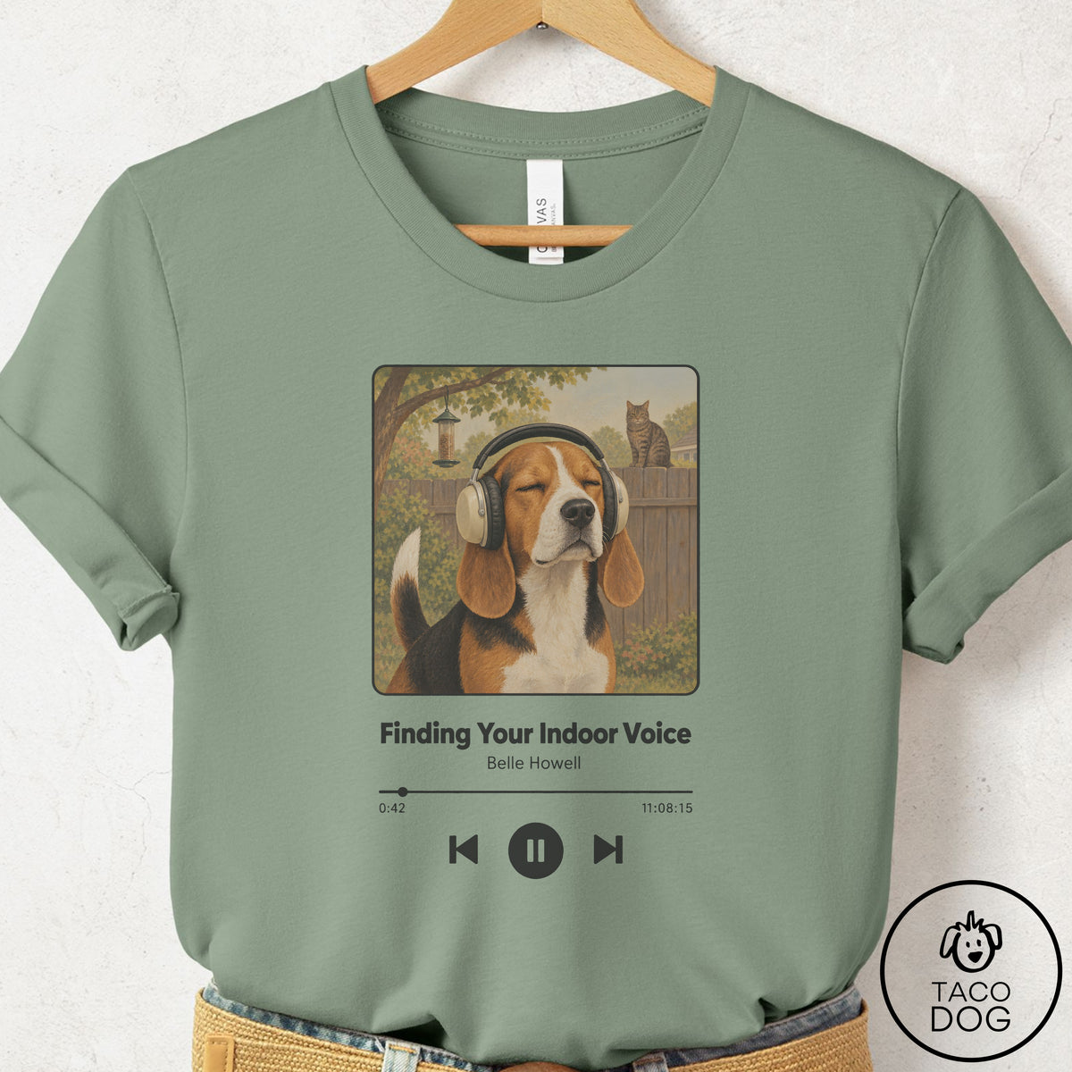 Beagle Book on Tape T-Shirt Sage Taco-Dog