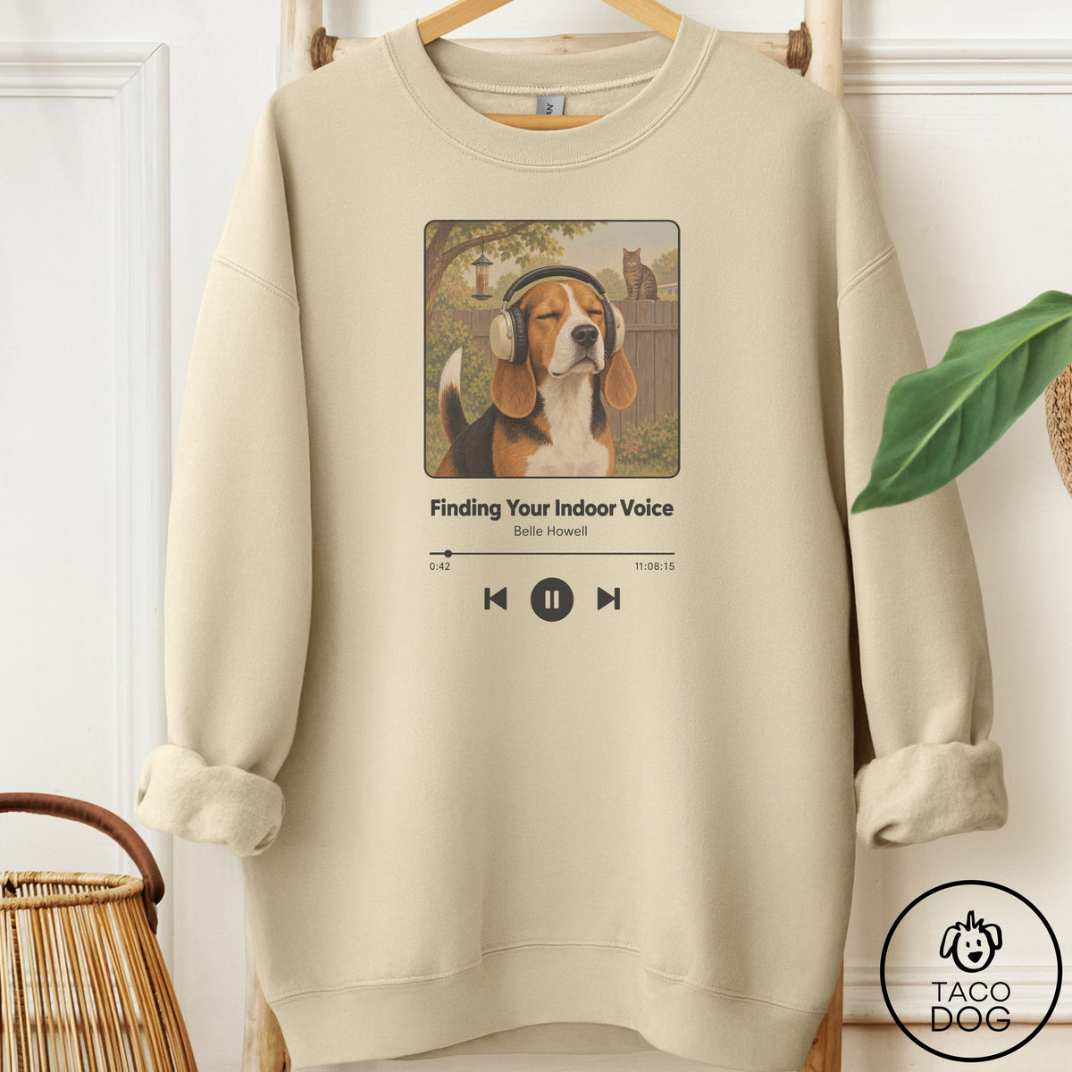 Beagle Book on Tape Sweatshirt Sand Taco-Dog