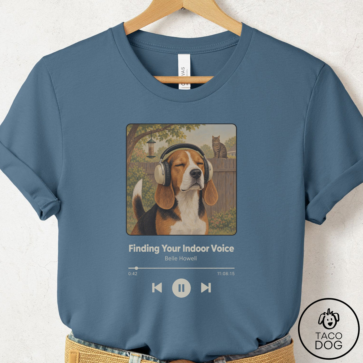 Beagle Book on Tape T-Shirt Steel Blue Taco-Dog