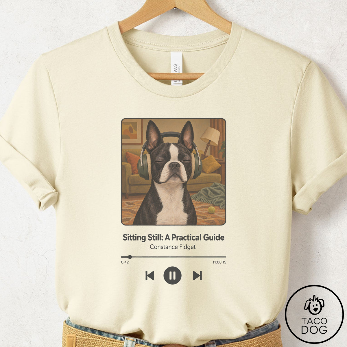 Boston Terrier Book on Tape T-Shirt, design close-up