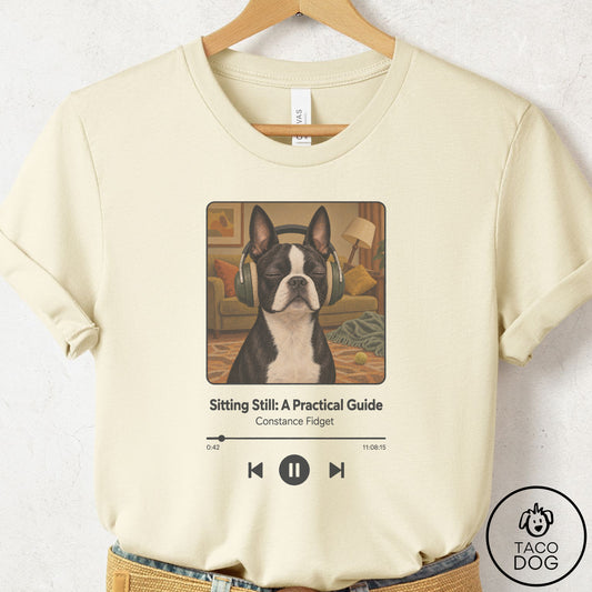 Boston Terrier Book on Tape T-Shirt Natural Taco-Dog