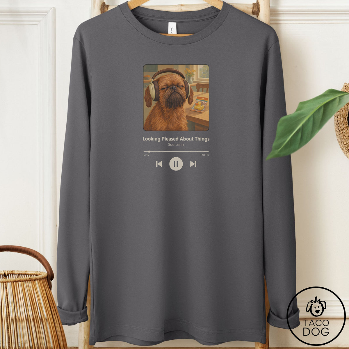 Brussels Griffon Book on Tape Long Sleeve Tee Asphalt Taco-Dog