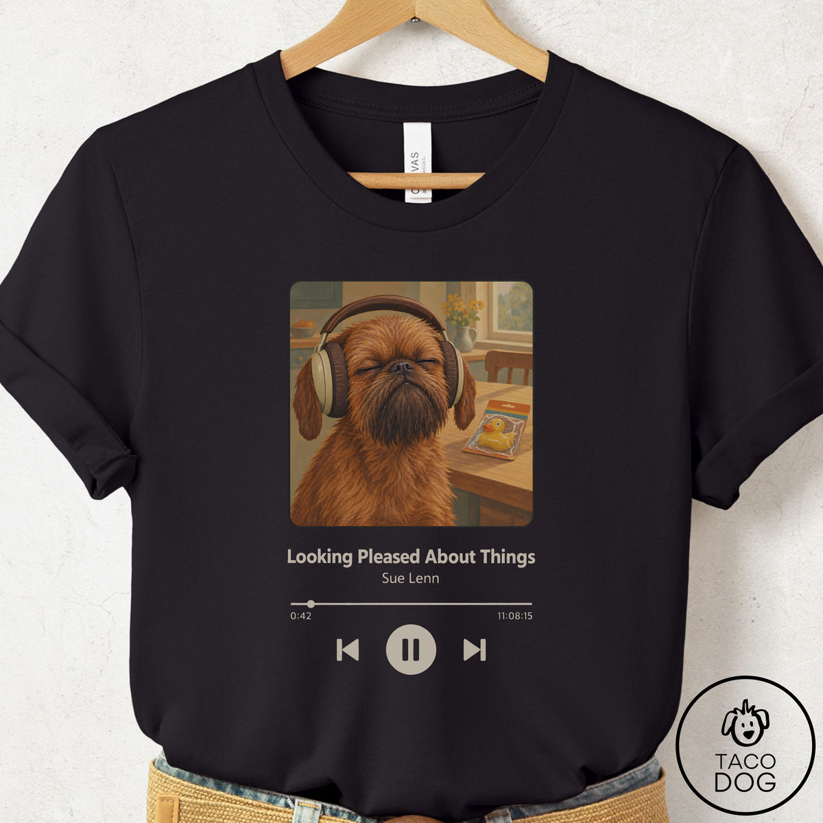 Brussels Griffon Book on Tape T-Shirt Black Taco-Dog
