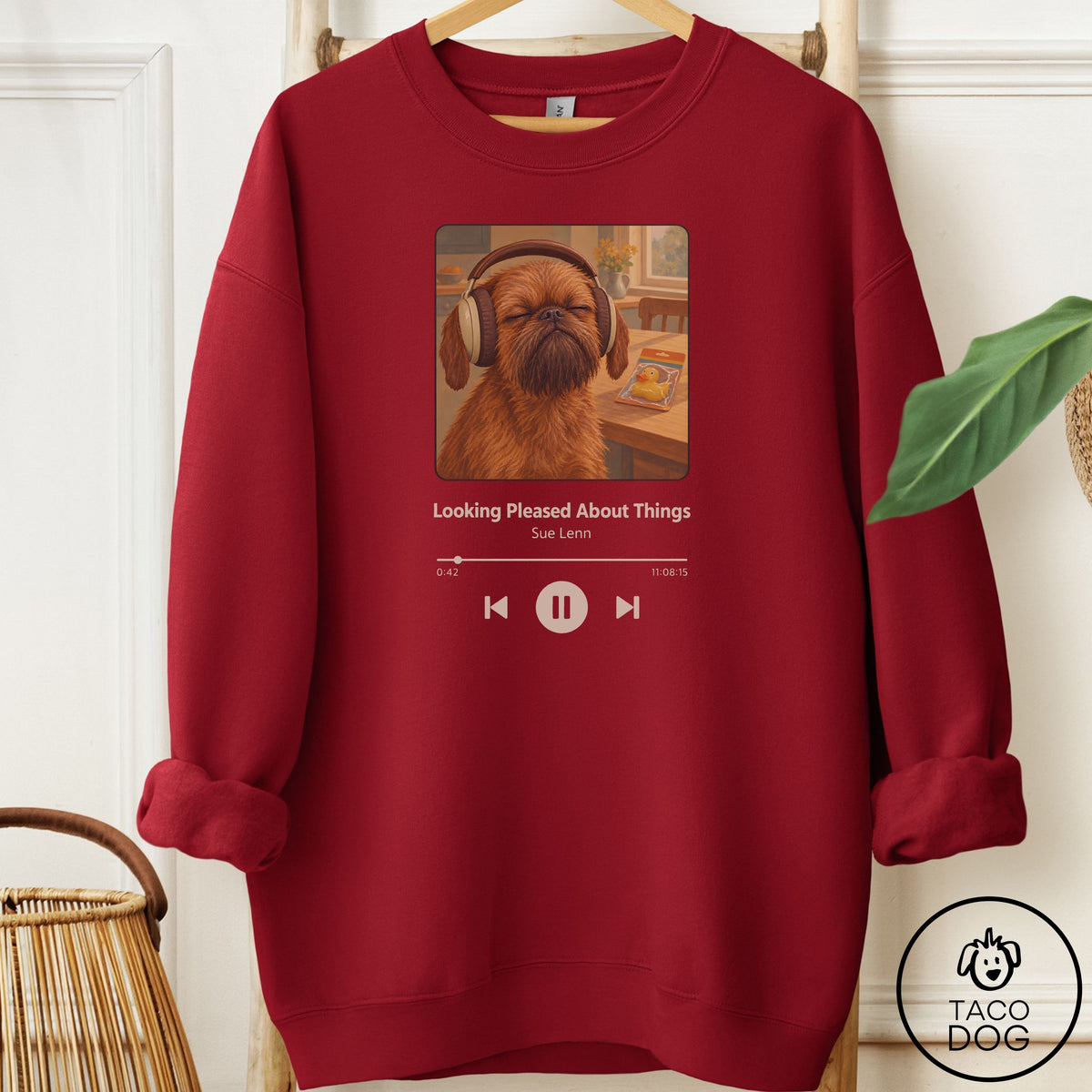 Brussels Griffon Book on Tape Sweatshirt Garnet Taco-Dog