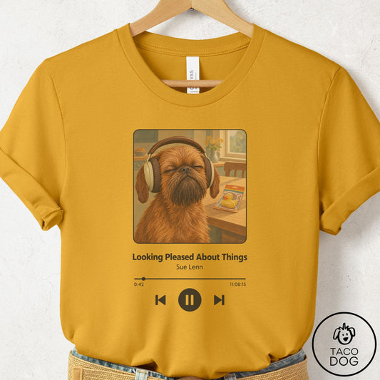 Brussels Griffon Book on Tape T-Shirt Mustard Taco-Dog