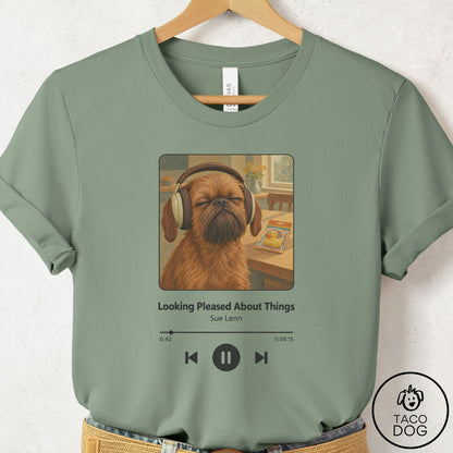 Brussels Griffon Book on Tape T-Shirt Sage Taco-Dog