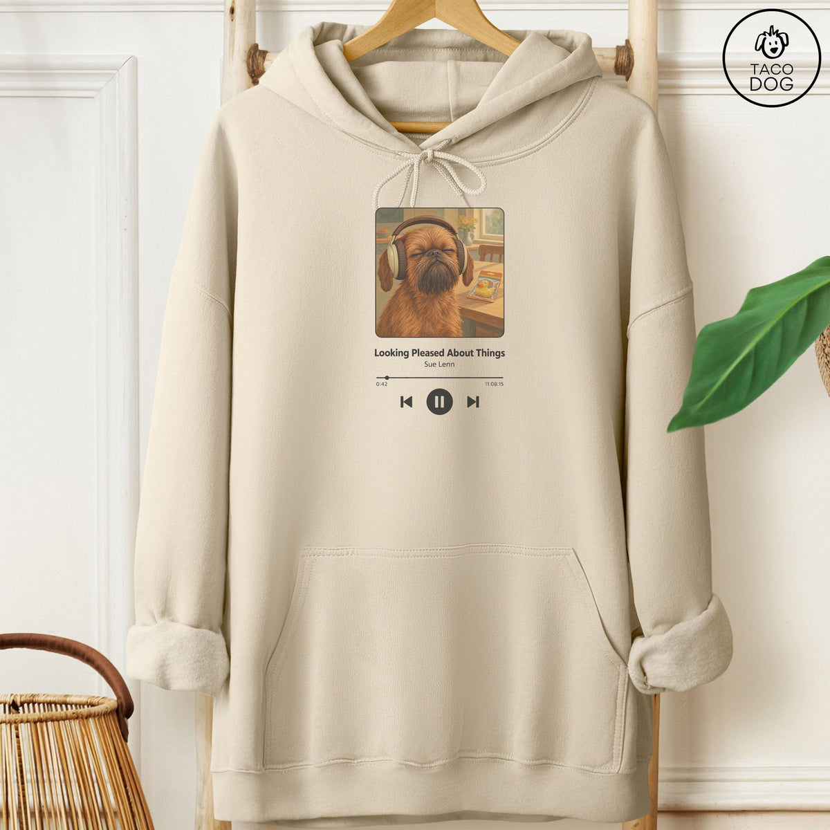 Brussels Griffon Book on Tape Hoodie Sand Taco-Dog