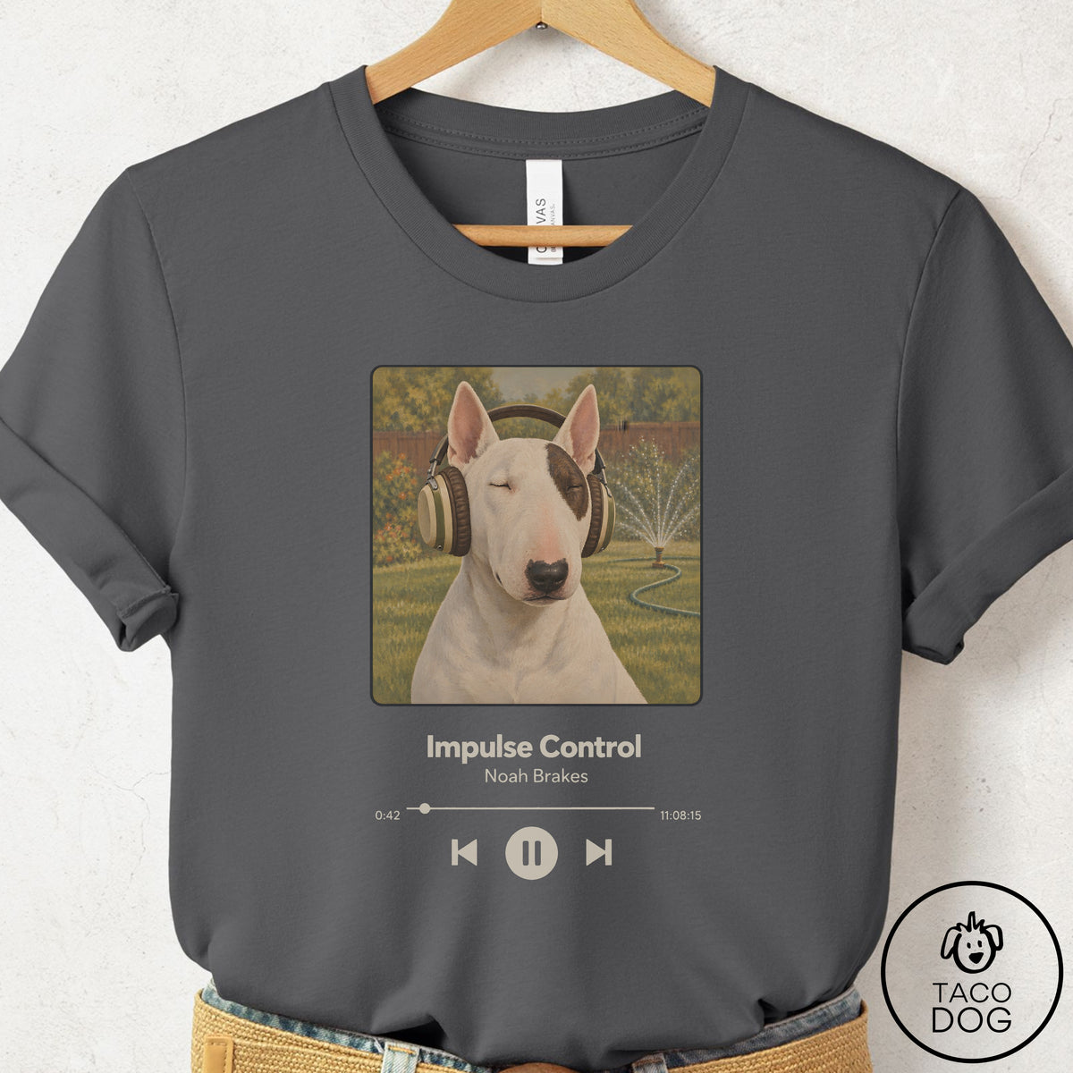 Bull Terrier Book on Tape T-Shirt Asphalt Taco-Dog