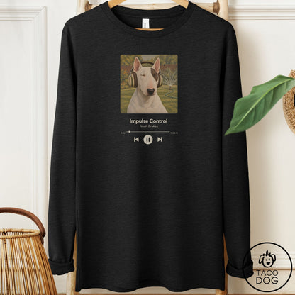 Bull Terrier Book on Tape Long Sleeve Tee Black Heather Taco-Dog